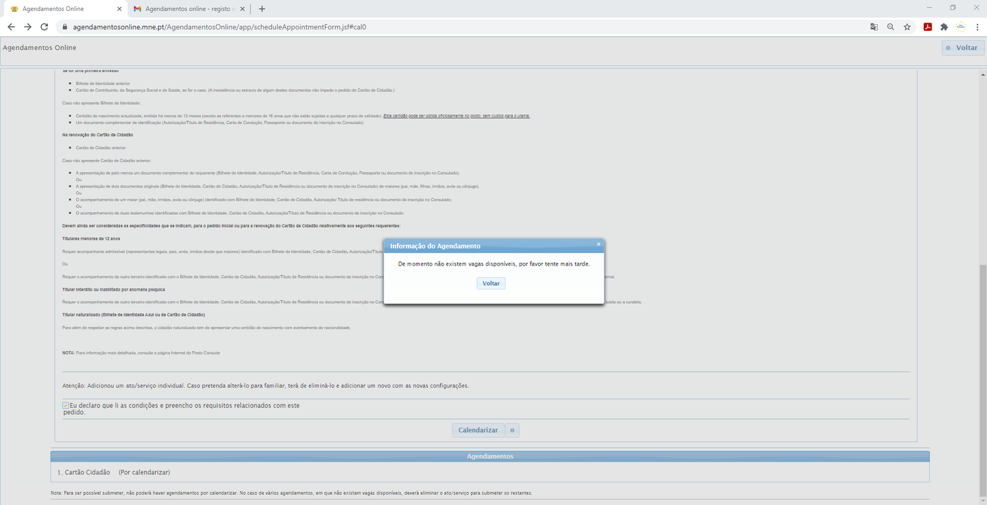 Screenshot — the message that the appointment was booked successfully in Agendamentos online