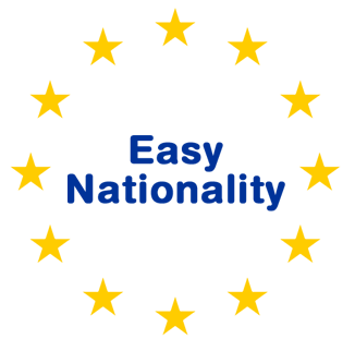 Easy Nationality logo — the name in blue inside a circle of twelve golden European Union stars