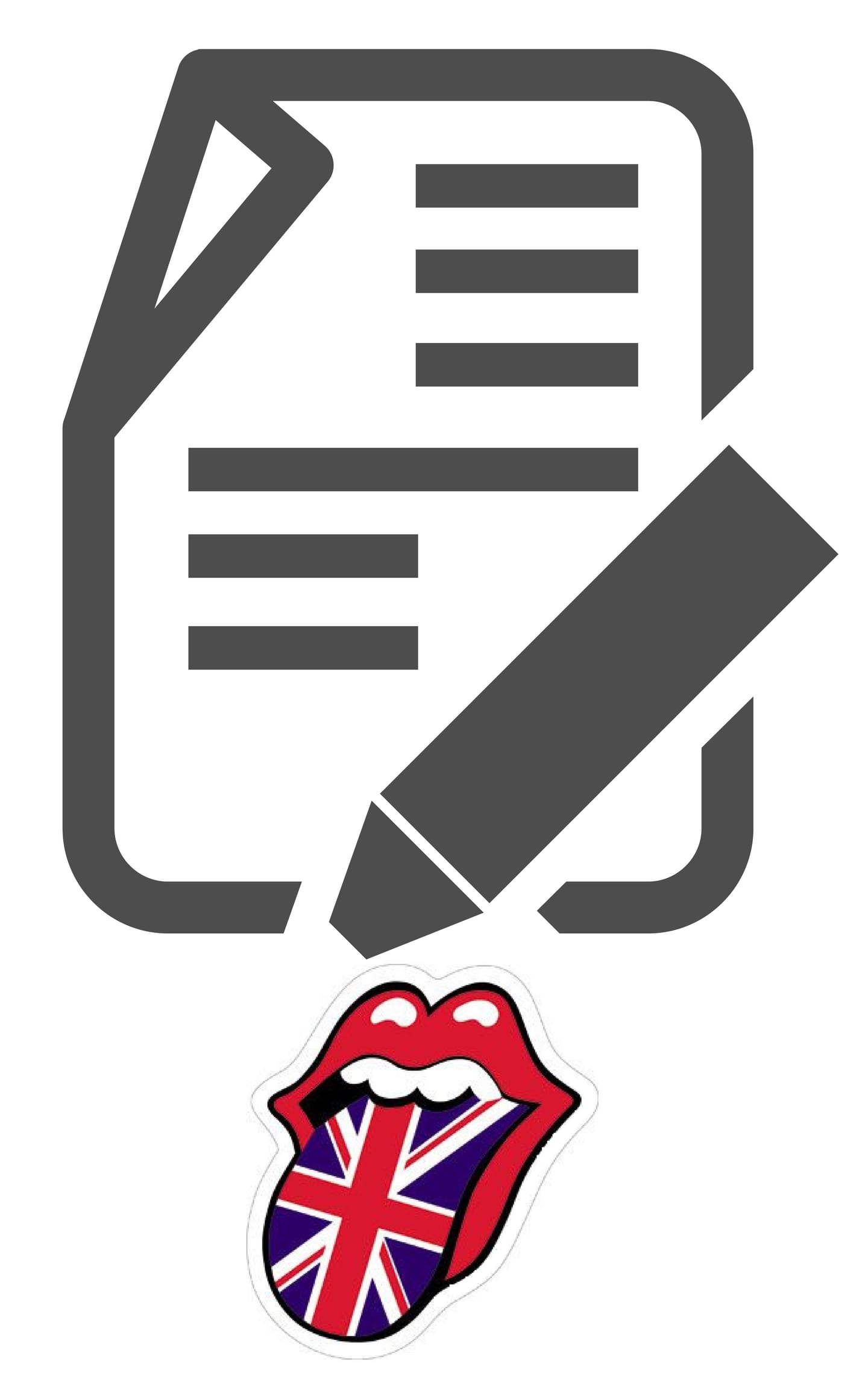 Icon of a document and pen with the British flag — translation into English