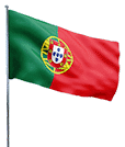 Illustration of the Portuguese flag waving on a pole — green and red with the national coat of arms