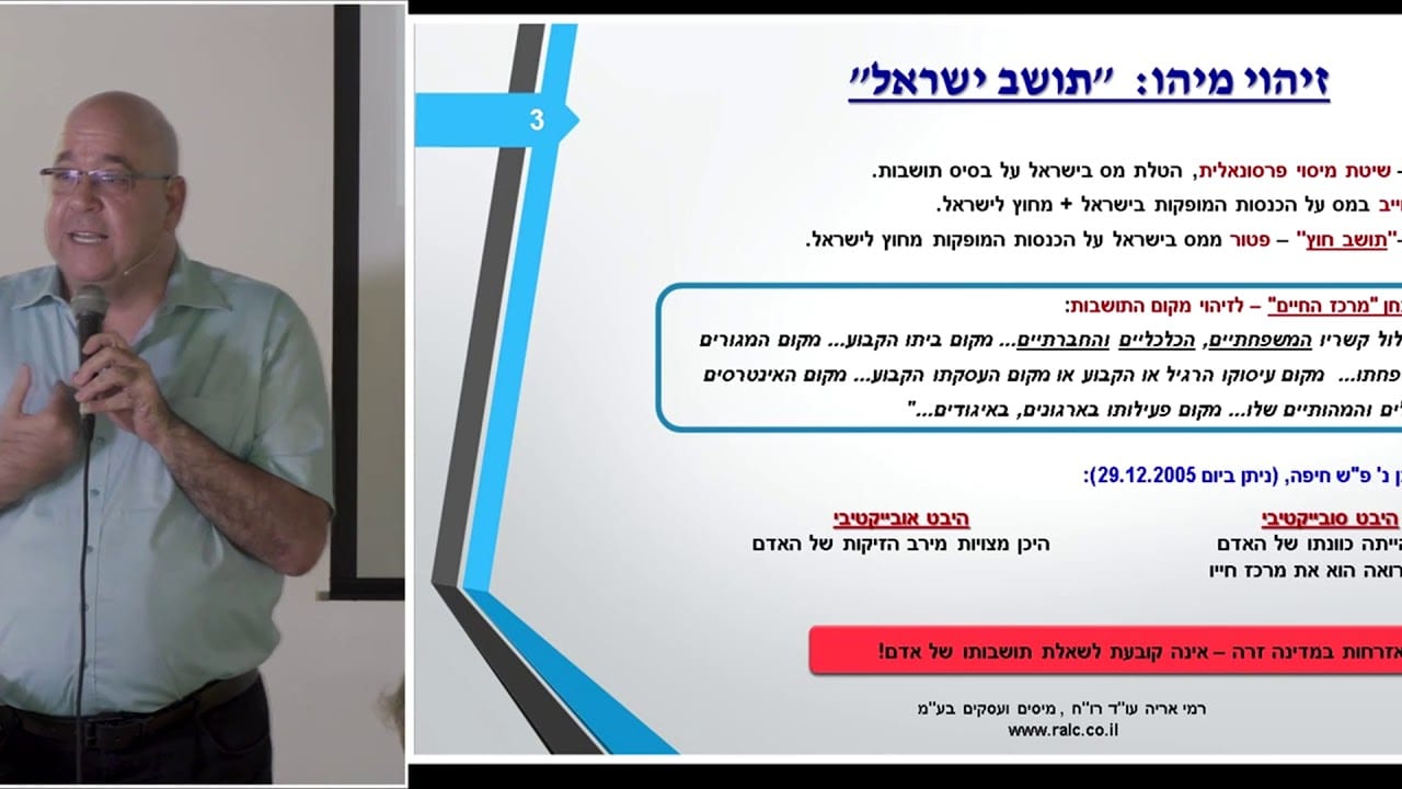 Still from a lecture video — a speaker beside a slide in Hebrew about who counts as Portuguese